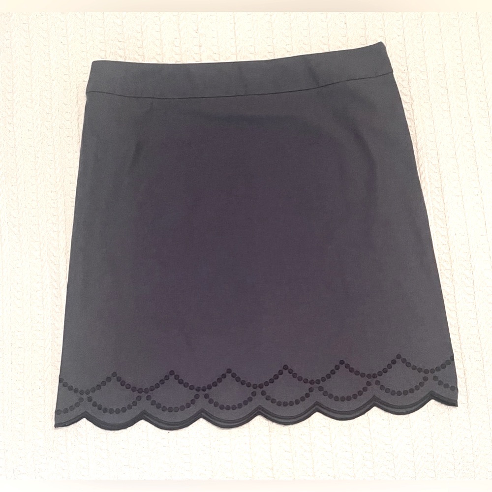 Talbots Blue Embroidered Chambray Scalloped Hem  Skirt